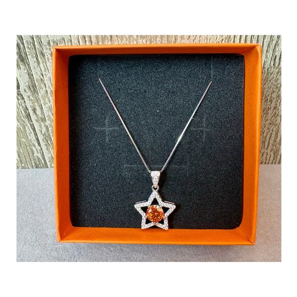 None and/or Unknown Jewelry - NEW 1.5ct Orange/Wht Moissanite Star 17" Necklace,925 Silver